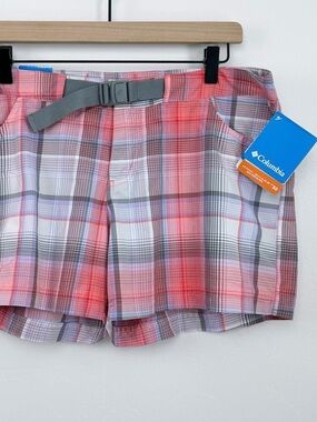 Columbia Plaid Omni-Shade Sun Protection Activewear Hiking Buckle Shorts NWT